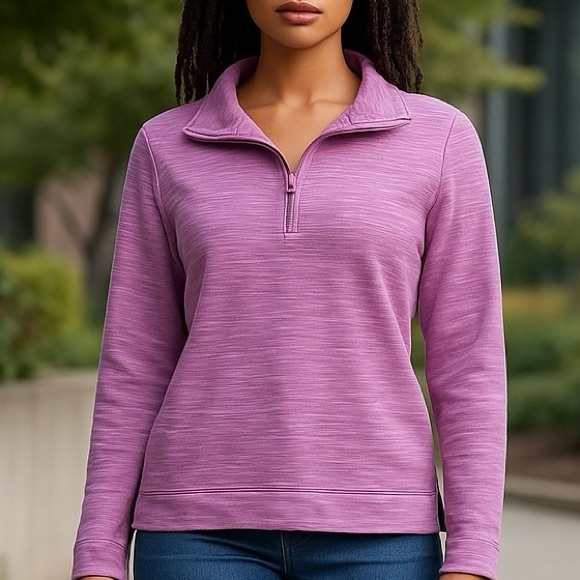 croft & barrow Tops - Croft & Barrow Top Zipper Turtleneck Pullover Purple Silver Stripes